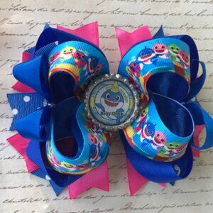NEW Baby Shark Blue Hair Bow for Girls or Toddlers on Alligator Clip Handmade